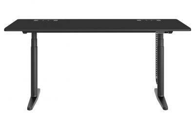 Schwarzer Tyde Sitz- und Stehtisch mit 160 cm Breite, höhenverstellbar, mit Kabelmanagement und ergonomischem Design.